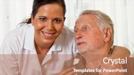  Presentation with elderly care - PPT theme featuring social assistance - nurse in elderly care background and a coral colored foreground