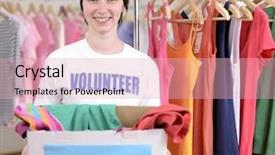  Presentation with volunteer - Beautiful slides featuring social assistance - volunteer with clothes donation box backdrop and a lemonade colored foreground