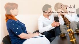  Presentation with married couple - Audience pleasing slides consisting of social assistance - young married couple consults backdrop and a lemonade colored foreground