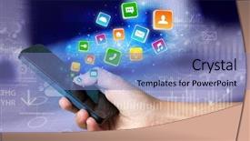  Presentation with phone - Presentation theme enhanced with social capital - hand using phone with bouncing background and a teal colored foreground