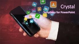  Presentation with colorful - Slide set consisting of social capital - hand using phone with bouncing background and a wine colored foreground