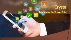  Presentation with application - Cool new presentation design with social capital - hand using phone with bouncing backdrop and a tawny brown colored foreground