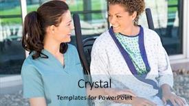  Presentation with female hospital patient - Presentation theme with social care - happy female patient looking background and a light blue colored foreground
