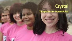  Presentation with diverse women - Cool new slide set with social cause - breast cancer awareness charity race backdrop and a tawny brown colored foreground