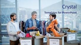  Presentation with cause - PPT theme enhanced with social cause - creative business team sorting clothes background and a  colored foreground
