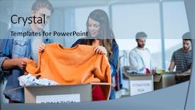  Presentation with cause - Slide deck with social cause - creative business team sorting clothes background and a  colored foreground