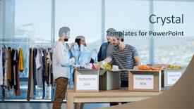  Presentation with cause - Amazing PPT theme having social cause - creative business team sorting clothes backdrop and a  colored foreground