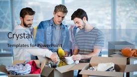  Presentation with creative - Slide set consisting of social cause - creative business team sorting clothes background and a teal colored foreground