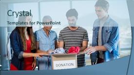  Presentation with cause - Amazing slides having social cause - creative business team sorting clothes backdrop and a  colored foreground