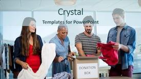  Presentation with creative - Beautiful slides featuring social cause - creative business team sorting clothes backdrop and a  colored foreground