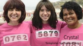  Presentation with cause - Audience pleasing slides consisting of social cause - diverse woman on breast cancer backdrop and a coral colored foreground