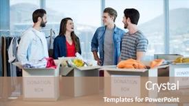  Presentation with creative - PPT theme with social cause - smiling creative business team talking background and a  colored foreground