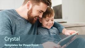  Presentation with social change - PPT layouts having social change - picture of happy father using background and a ocean colored foreground