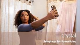  Presentation with unchanging values in a changing world - Presentation theme featuring social change - woman taking selfie background and a coral colored foreground