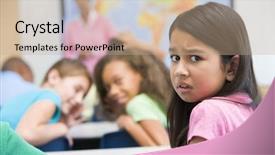  Presentation with school elementary - Cool new presentation theme with social classes - female elementary school pupil being backdrop and a coral colored foreground