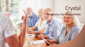  Presentation with retirement - Colorful presentation design enhanced with social classes - senior group in retirement home backdrop and a lemonade colored foreground