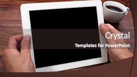  Presentation with coffee shop - Slides with social commerce - digital tablet with blank screen background and a wine colored foreground