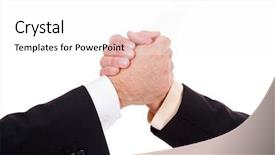  Presentation with handshake - Colorful presentation theme enhanced with social compliances - two businessmen hands handshake isolated backdrop and a white colored foreground