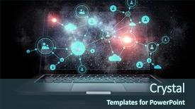  Presentation with social media - Beautiful PPT theme featuring connect dots 3d rendered - social connection and networking mixed backdrop and a ocean colored foreground