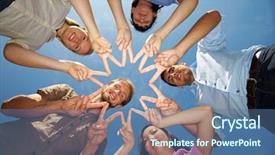  Presentation with five star - Presentation theme enhanced with european union - five friends connecting their hands background and a ocean colored foreground