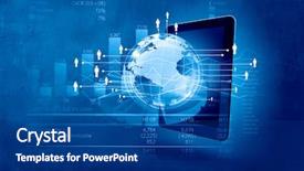  Presentation with global - Beautiful PPT theme featuring world connection - global technologies concept with tablet backdrop and a ocean colored foreground