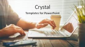  Presentation with laptop - Amazing presentation theme having social contract - thoughtful male person looking backdrop and a white colored foreground