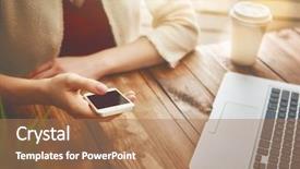  Presentation with laptop - Slide set consisting of social contract - thoughtful woman person looking background and a coral colored foreground