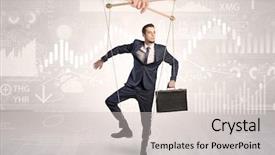  Presentation with financial - PPT theme enhanced with manage capacity - puppet businessman controlled by another background and a light gray colored foreground
