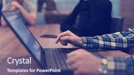  Presentation with developer - Slide set consisting of social development - software developer writing programming code background and a ocean colored foreground