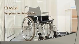  Presentation with wheelchair - PPT layouts having social diagnosis - empty modern wheelchair in hospital background and a  colored foreground