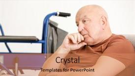  Presentation with elderly home - Colorful presentation theme enhanced with social diagnosis - lonely elderly man sitting backdrop and a coral colored foreground