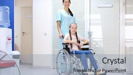  Presentation with doctor taking care of baby - Cool new presentation theme with social diagnosis - young female doctor taking care backdrop and a light blue colored foreground