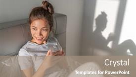  Presentation with social distancing - Colorful PPT theme enhanced with social-distancing-happy-woman-enjoying backdrop and a coral colored foreground