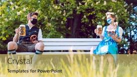  Presentation with beer garden - Presentation design consisting of social-distancing-in-bavaria background and a yellow colored foreground