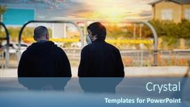  Presentation with parking lot - Audience pleasing presentation design consisting of social-distancing-two-friends-talking backdrop and a ocean colored foreground