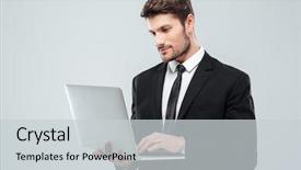  Presentation with businessman standing on maze - Theme consisting of social e commerce - handsome young businessman standing background and a  colored foreground