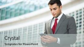  Presentation with nurse and mobile phone - Theme having social enterprise - young businessman using his mobile background and a light gray colored foreground