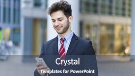  Presentation with phone - Presentation theme featuring social enterprise - young businessman using his mobile background and a ocean colored foreground