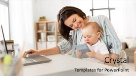 Presentation with working mother - PPT theme with social entrepreneur - multi-tasking freelance and motherhood concept background and a soft green colored foreground