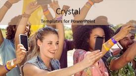  Presentation with music festival silhouette bank - Colorful theme enhanced with social events - excited music fans up backdrop and a coral colored foreground