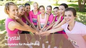  Presentation with events women - Presentation theme featuring social events - smiling women running for breast background and a coral colored foreground