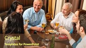  Presentation with fun work - Colorful PPT layouts enhanced with social gathering - drink after work happy colleagues backdrop and a tawny brown colored foreground