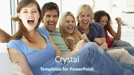  Presentation with time - Theme enhanced with social gathering - friends spending time together background and a ocean colored foreground