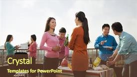  Presentation with social - Slide set with social gathering - group of friends having background and a tawny brown colored foreground