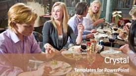  Presentation with rich - Presentation theme featuring social gathering - group of people enjoying background and a coral colored foreground