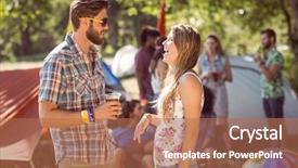  Presentation with festival music - Cool new presentation with social gathering - hipster friends chatting on campsite backdrop and a  colored foreground