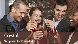  Presentation with group of happy couples - Theme with social gathering - two happy multiethnic couples toasting background and a tawny brown colored foreground