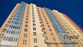 Presentation with apartment - Colorful slide deck enhanced with social housing - apartment block over blue sky backdrop and a coral colored foreground