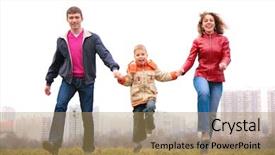  Presentation with city - Beautiful presentation theme featuring social housing - blurry family jump outdoor backdrop and a coral colored foreground