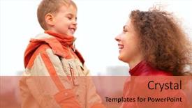  Presentation with look - Amazing PPT theme having social housing - close-up mother and son look backdrop and a coral colored foreground